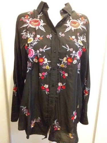 Bunt bestickte schwarze bluse - bunt,