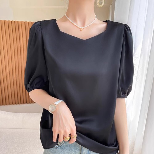 Damen satin kunstseide hemd - satin,